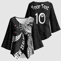 Aotearoa Volleyball Custom Kimono Sleeve Blouse Silver Ferns and Maori Tribal Black