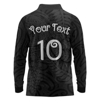 Aotearoa Volleyball Custom Long Sleeve Polo Shirt Silver Ferns and Maori Tribal Black