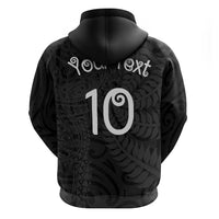 Aotearoa Volleyball Custom Zip Hoodie Silver Ferns and Maori Tribal Black