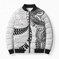 Aotearoa Volleyball Custom Bomber Puffer Jacket Silver Ferns and Maori Tribal White