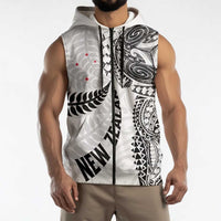 Aotearoa Volleyball Custom Sleeveless Zip Hoodie Silver Ferns and Maori Tribal White
