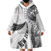 Aotearoa Volleyball Custom Wearable Blanket Hoodie Silver Ferns and Maori Tribal White