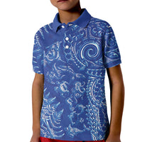 New Zealand Sea Animals Kid Polo Shirt with Maori Koru Tribal Tattoo and Silver Ferns Aquatic Style LT03 Kid Navy - Polynesian Pride