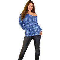 New Zealand Sea Animals Off Shoulder Sweater with Maori Koru Tribal Tattoo and Silver Ferns Aquatic Style LT03 - Polynesian Pride