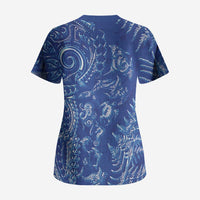 New Zealand Sea Animals Scrub Top with Maori Koru Tribal Tattoo and Silver Ferns Aquatic Style LT03 - Polynesian Pride