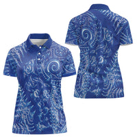 New Zealand Sea Animals Women Polo Shirt with Maori Koru Tribal Tattoo and Silver Ferns Aquatic Style LT03 - Polynesian Pride