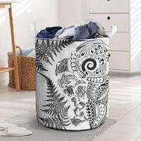 New Zealand Sea Animals Laundry Basket with Maori Koru Tribal Tattoo and Silver Ferns White Color LT03 White - Polynesian Pride