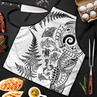 New Zealand Sea Animals Apron with Maori Koru Tribal Tattoo and Silver Ferns White Color LT03 White - Polynesian Pride
