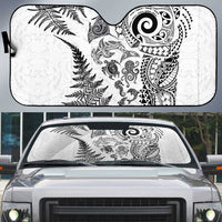 New Zealand Sea Animals Auto Sun Shade with Maori Koru Tribal Tattoo and Silver Ferns White Color