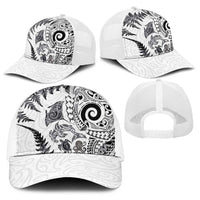 New Zealand Sea Animals Baseball Net Cap with Maori Koru Tribal Tattoo and Silver Ferns White Color LT03 - Polynesian Pride