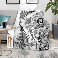 New Zealand Sea Animals Blanket with Maori Koru Tribal Tattoo and Silver Ferns White Color LT03 - Polynesian Pride