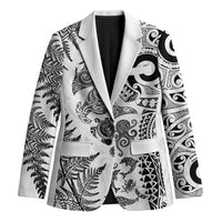 New Zealand Sea Animals Blazer with Maori Koru Tribal Tattoo and Silver Ferns White Color LT03 Unisex White - Polynesian Pride