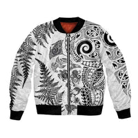 New Zealand Sea Animals Bomber Jacket with Maori Koru Tribal Tattoo and Silver Ferns White Color LT03 Unisex White - Polynesian Pride