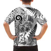New Zealand Sea Animals Family Matching Long Sleeve Bodycon Dress and Hawaiian Shirt with Maori Koru Tribal Tattoo and Silver Ferns White Color LT03 - Polynesian Pride