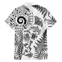 New Zealand Sea Animals Family Matching Off The Shoulder Long Sleeve Dress and Hawaiian Shirt with Maori Koru Tribal Tattoo and Silver Ferns White Color LT03 - Polynesian Pride