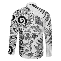 New Zealand Sea Animals Family Matching Off Shoulder Short Dress and Hawaiian Shirt with Maori Koru Tribal Tattoo and Silver Ferns White Color LT03 - Polynesian Pride