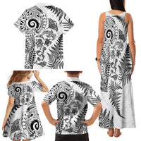 New Zealand Sea Animals Family Matching Tank Maxi Dress and Hawaiian Shirt with Maori Koru Tribal Tattoo and Silver Ferns White Color LT03 - Polynesian Pride
