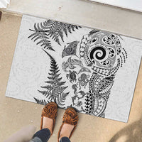 New Zealand Sea Animals Rubber Doormat with Maori Koru Tribal Tattoo and Silver Ferns White Color