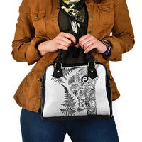 New Zealand Sea Animals Shoulder Handbag with Maori Koru Tribal Tattoo and Silver Ferns White Color