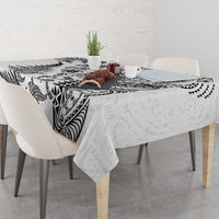New Zealand Sea Animals Tablecloth with Maori Koru Tribal Tattoo and Silver Ferns White Color LT03 - Polynesian Pride