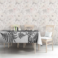 New Zealand Sea Animals Tablecloth with Maori Koru Tribal Tattoo and Silver Ferns White Color LT03 - Polynesian Pride