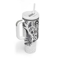 New Zealand Sea Animals Tumbler With Handle with Maori Koru Tribal Tattoo and Silver Ferns White Color LT03 - Polynesian Pride