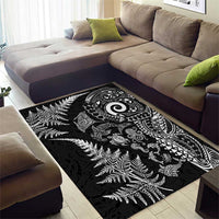 New Zealand Sea Animals Area Rug with Maori Koru Tribal Tattoo and Silver Ferns Black Color LT03 - Polynesian Pride