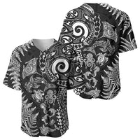 New Zealand Sea Animals Baseball Jersey with Maori Koru Tribal Tattoo and Silver Ferns Black Color LT03 - Polynesian Pride