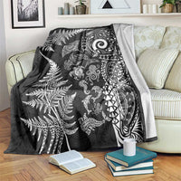 New Zealand Sea Animals Blanket with Maori Koru Tribal Tattoo and Silver Ferns Black Color LT03 Black - Polynesian Pride