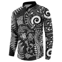New Zealand Sea Animals Button Sweatshirt with Maori Koru Tribal Tattoo and Silver Ferns Black Color LT03 - Polynesian Pride