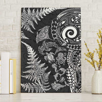 New Zealand Sea Animals Canvas Wall Art with Maori Koru Tribal Tattoo and Silver Ferns Black Color LT03 Without Frame Black - Polynesian Pride
