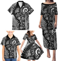 New Zealand Sea Animals Family Matching Puletasi and Hawaiian Shirt with Maori Koru Tribal Tattoo and Silver Ferns Black Color LT03 - Polynesian Pride