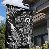 New Zealand Sea Animals Garden Flag with Maori Koru Tribal Tattoo and Silver Ferns Black Color LT03 - Polynesian Pride