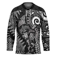 New Zealand Sea Animals Hockey Jersey with Maori Koru Tribal Tattoo and Silver Ferns Black Color LT03 Unisex Black - Polynesian Pride