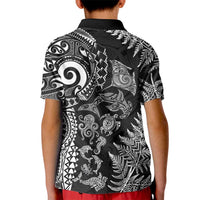New Zealand Sea Animals Kid Polo Shirt with Maori Koru Tribal Tattoo and Silver Ferns Black Color LT03 - Polynesian Pride