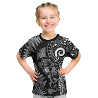 New Zealand Sea Animals Kid T Shirt with Maori Koru Tribal Tattoo and Silver Ferns Black Color LT03 Black - Polynesian Pride