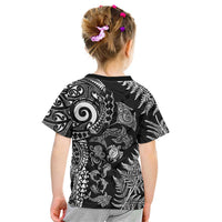 New Zealand Sea Animals Kid T Shirt with Maori Koru Tribal Tattoo and Silver Ferns Black Color LT03 - Polynesian Pride