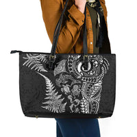 New Zealand Sea Animals Leather Tote Bag with Maori Koru Tribal Tattoo and Silver Ferns Black Color LT03 - Polynesian Pride