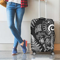 New Zealand Sea Animals Luggage Cover with Maori Koru Tribal Tattoo and Silver Ferns Black Color LT03 - Polynesian Pride