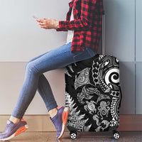 New Zealand Sea Animals Luggage Cover with Maori Koru Tribal Tattoo and Silver Ferns Black Color LT03 - Polynesian Pride