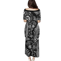New Zealand Sea Animals Puletasi with Maori Koru Tribal Tattoo and Silver Ferns Black Color LT03 - Polynesian Pride
