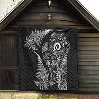 New Zealand Sea Animals Quilt with Maori Koru Tribal Tattoo and Silver Ferns Black Color LT03 - Polynesian Pride