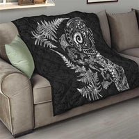 New Zealand Sea Animals Quilt with Maori Koru Tribal Tattoo and Silver Ferns Black Color LT03 - Polynesian Pride