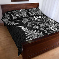 New Zealand Sea Animals Quilt Bed Set with Maori Koru Tribal Tattoo and Silver Ferns Black Color LT03 - Polynesian Pride