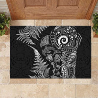 New Zealand Sea Animals Rubber Doormat with Maori Koru Tribal Tattoo and Silver Ferns Black Color LT03 Black - Polynesian Pride