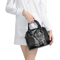 New Zealand Sea Animals Shoulder Handbag with Maori Koru Tribal Tattoo and Silver Ferns Black Color LT03 - Polynesian Pride