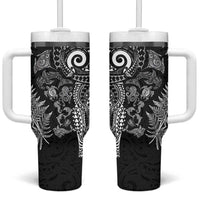 New Zealand Sea Animals Tumbler With Handle with Maori Koru Tribal Tattoo and Silver Ferns Black Color LT03 One Size: 40 oz Black - Polynesian Pride