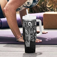 New Zealand Sea Animals Tumbler With Handle with Maori Koru Tribal Tattoo and Silver Ferns Black Color LT03 - Polynesian Pride