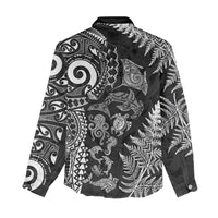 New Zealand Sea Animals Women Casual Shirt with Maori Koru Tribal Tattoo and Silver Ferns Black Color LT03 - Polynesian Pride