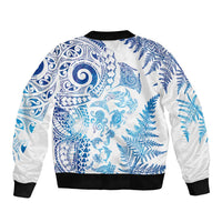 New Zealand Sea Animals Bomber Jacket with Maori Koru Tribal Tattoo and Silver Ferns Galaxy Style